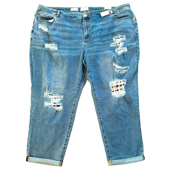 LANE BRYANT Signature Fit Boyfriend Plaid Backed Destruction Size 28 NEW - Picture 5 of 13